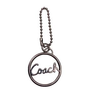 COACH Round Script Logo Silver Nickel Metal Fob Bag Charm Hang tag